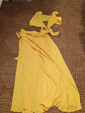 Yellow Asymmetrical Wrap Maxi Dress